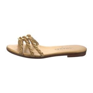 CHANEL Gold Chain-Strap Slide Sandal - Metallic Gold